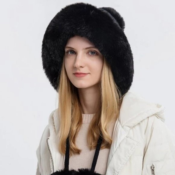 Faux fur trimmed & pom pom knit Hat winter Pink, black, cream, tan or gray - Picture 8 of 15